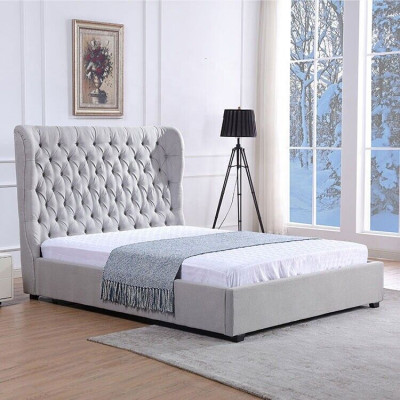 Lit Chesterfield Lit rembourré de luxe Design de chambre à coucher Lits en tissu Cuir neuf