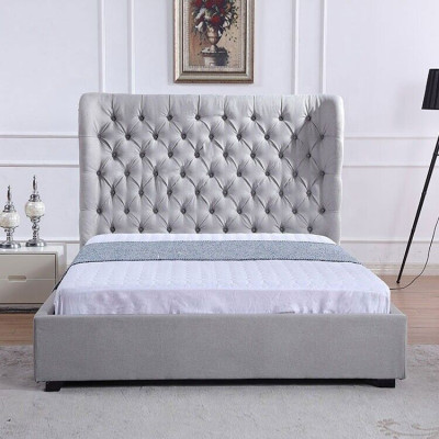 Lit Chesterfield Lit rembourré de luxe Design de chambre à coucher Lits en tissu Cuir neuf