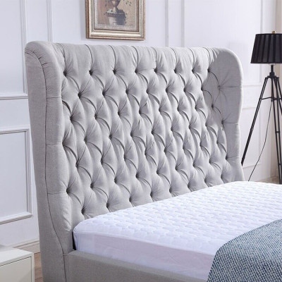 Lit Chesterfield Lit rembourré de luxe Design de chambre à coucher Lits en tissu Cuir neuf