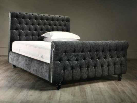 Conception de lit Chesterfield Chambre Design Lits anglais 200x200cm Rembourrage en textile