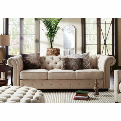 Mobilier de style maison de campagne - Ensemble de 3+2 sièges en tissu pour canapé Chesterfield