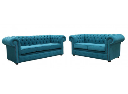 Ensemble de canapé 3 places + 2 places Canapé de luxe classique Chesterfield en textile et cuir