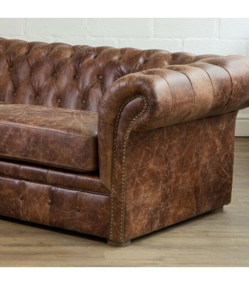 Canapé baroque de luxe classique 3 places Chesterfield marron en textile et cuir