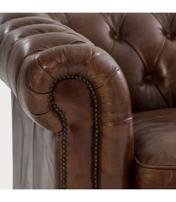 Canapé Chesterfield en cuir Canapé Canapés Sofas Trois places Marron Rouleaux