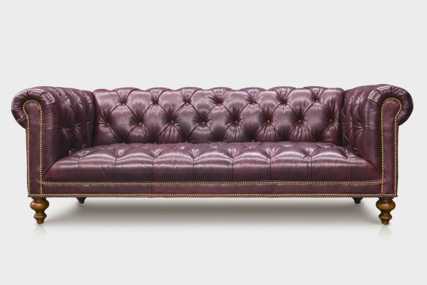 Canapé en cuir Chesterfield marron 3 places, canapé rembourré en cuir.