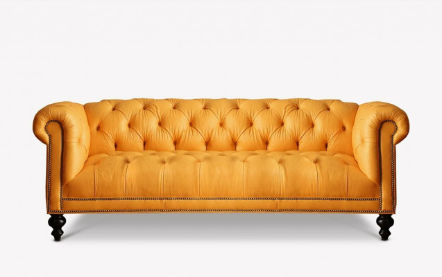 Canapé en cuir Chesterfield marron 3 places, canapé rembourré en cuir.