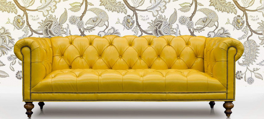 Canapé en cuir Chesterfield marron 3 places, canapé rembourré en cuir.