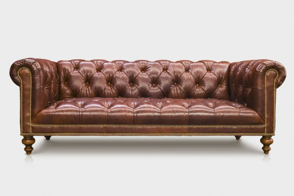Canapé en cuir Chesterfield marron 3 places, canapé rembourré en cuir.
