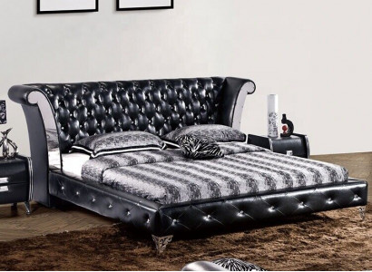Acier inoxydable Lit Chesterfield en cuir de luxe Double Rembourrage Lits de designer Hôtel