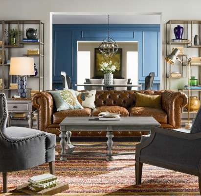 Designer Chesterfield brun canapé trois places de luxe 3 places