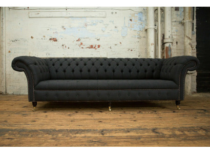 Canapé en cuir textile Chesterfield noir rembourré avec un grand coussin de siège xxl de 265 cm