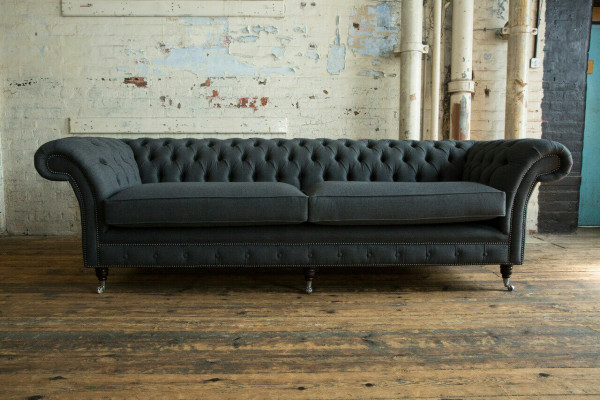Original Chesterfield Canapé en cuir en tissu Chesterfield Upholstery Grand coussin de siège gris 265cm