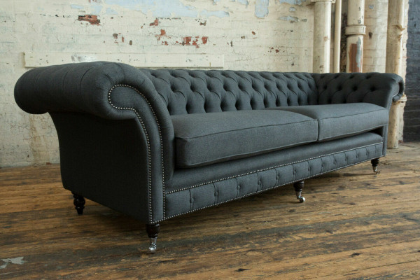 Original Chesterfield Canapé en cuir en tissu Chesterfield Upholstery Grand coussin de siège gris 265cm