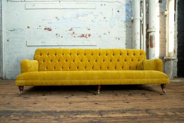 Canapé Chesterfield classique 4 places Canapés Cuir Jaune Design Tapisserie