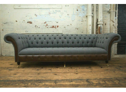 Canapé Chesterfield 4 places en cuir gris pour salon nouveau
