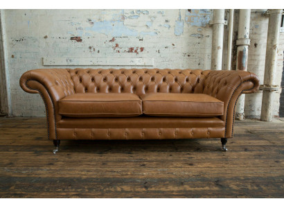 Canapé 3 places Chesterfield Canapé Rembourrage en cuir marron Textile