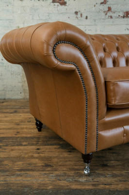 Canapé 3 places Chesterfield Canapé Rembourrage en cuir marron Textile