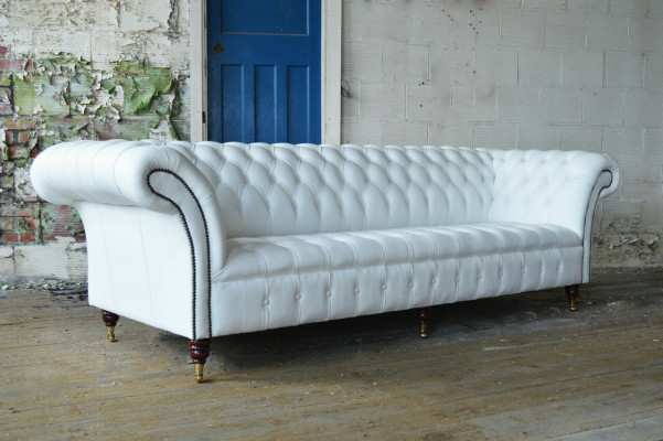 Canapé Chesterfield classique 4 places Canapé Velours Design en cuir grand Blanc