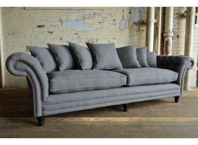 Canapé Chesterfield classique 4 places Canapé en velours gris en cuir Design Gris 265cm