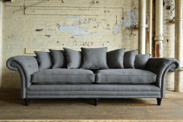 Canapé Chesterfield classique 4 places Canapé en velours gris en cuir Design Gris 265cm
