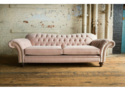 Canapé Chesterfield classique 4 places Canapé en velours en cuir rose design 240cm