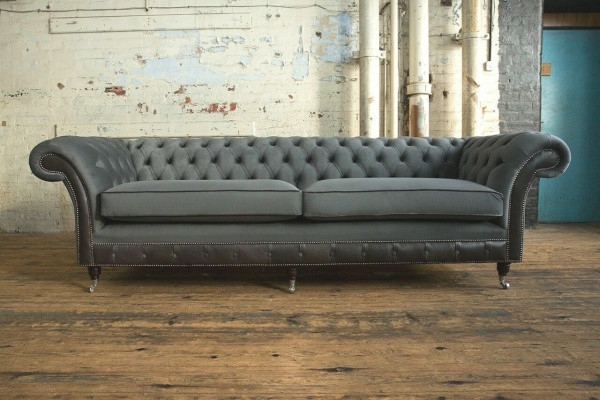 Canapé classique Chesterfield 4 places Canapé Velours Cuir Design Noir nouveau