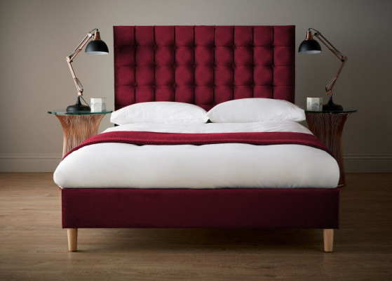 Tissu de velours rouge de luxe Lit Double Design Chesterfield Lits classiques nouveau