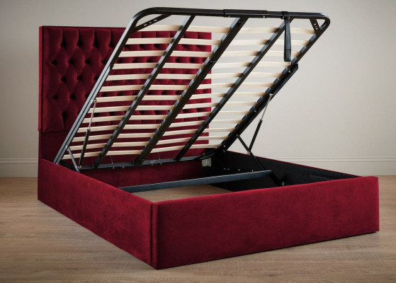 Tissu de velours de luxe rouge pour lit double design Chesterfield 160x200cm Lits neufs