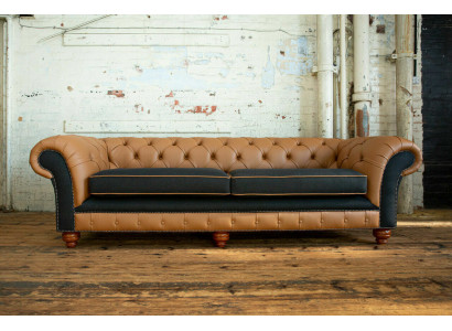 Canapé Chesterfield brun 4 places en velours et cuir design