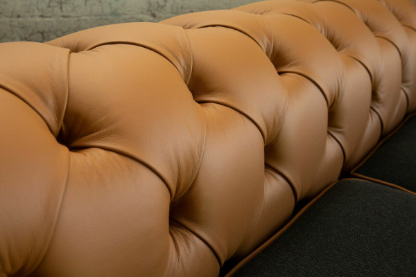 Canapé Chesterfield brun 4 places en velours et cuir design