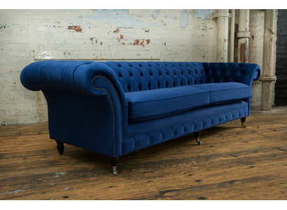 Canapé Chesterfield classique 4 places Canapé en velours en cuir bleu Design Rembourrage