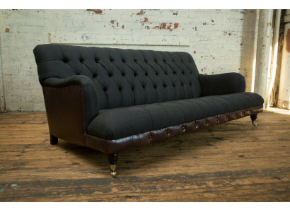 Canapé classique Chesterfield 3 places velours en cuir bleu design revêtement