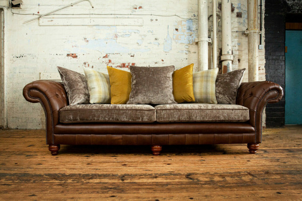 Canapé classique Chesterfield 4 places Canapés Canapés en cuir Marron Conception Tapisserie