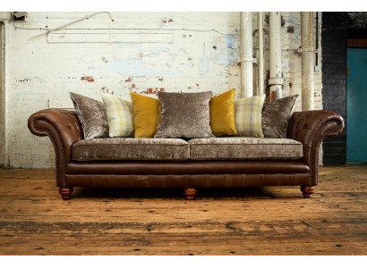 Canapé classique Chesterfield 4 places Canapés Canapés en cuir Marron Conception Tapisserie