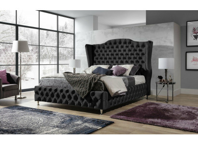 Lit double Chesterfield noir rembourré de luxe pour la chambre à coucher design.