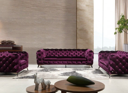 XXL Grand canapé Chesterfield 3 places en tissu textile