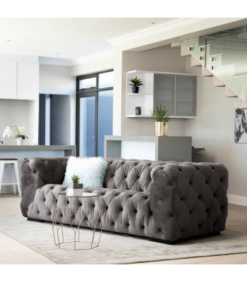 Canapé 3 places Chesterfield gris rembourré de style meublé