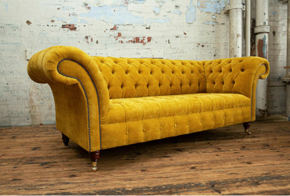 Designer Chesterfield jaune 3 places - canapé de luxe trois places