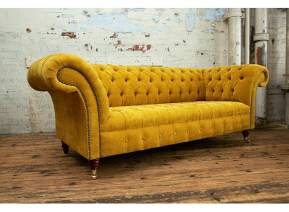 Designer Chesterfield jaune 3 places - canapé de luxe trois places