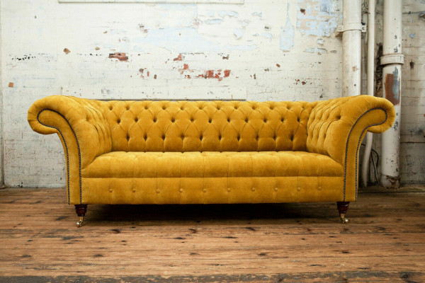 Designer Chesterfield jaune 3 places - canapé de luxe trois places
