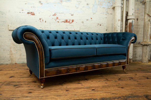 Bleu e Chesterfield Canapé en tissu Canapé Canapés Canapé Sièges Canapés Tissu d'ameublement neuf