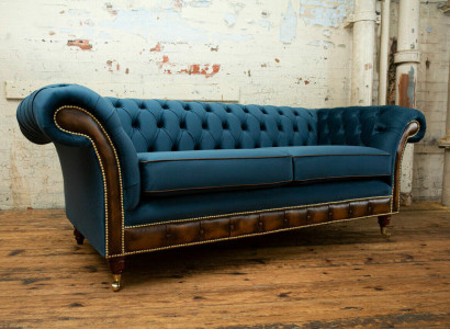 Bleu e Chesterfield Canapé en tissu Canapé Canapés Canapé Sièges Canapés Tissu d'ameublement neuf
