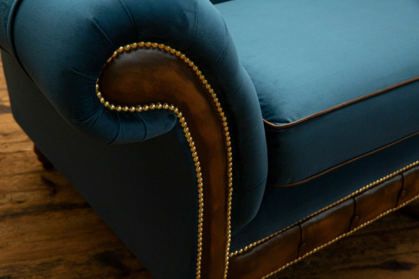 Bleu e Chesterfield Canapé en tissu Canapé Canapés Canapé Sièges Canapés Tissu d'ameublement neuf