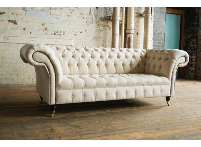 Moderne canapé Chesterfield 3 places beige pour salon