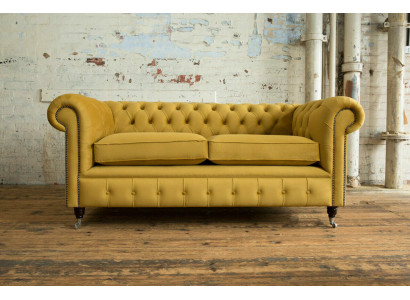 Canapé Chesterfield jaune 2 places Designer Salon Canapé 2 places