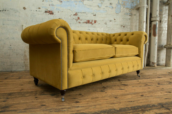 Canapé Chesterfield jaune 2 places Designer Salon Canapé 2 places