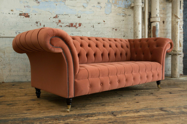 Canapé de salon design Chesterfield orange de luxe 3 places