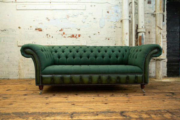 Canapé Chesterfield vert de designer de luxe 3 places pour salon