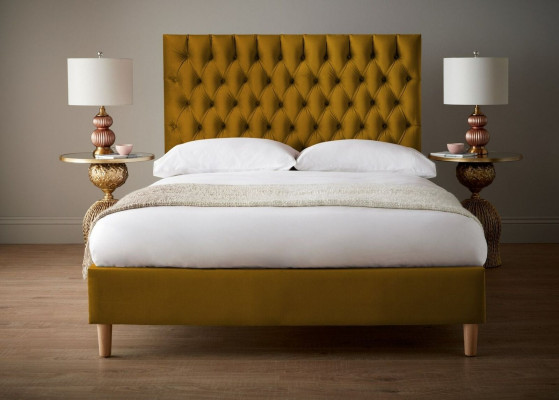 Chesterfield Design Upholstery English 140/160/180x200 Beds Double bed Jaune