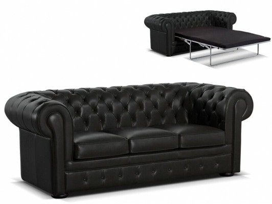 Canapé Chesterfield en cuir noir design élégant 3 places